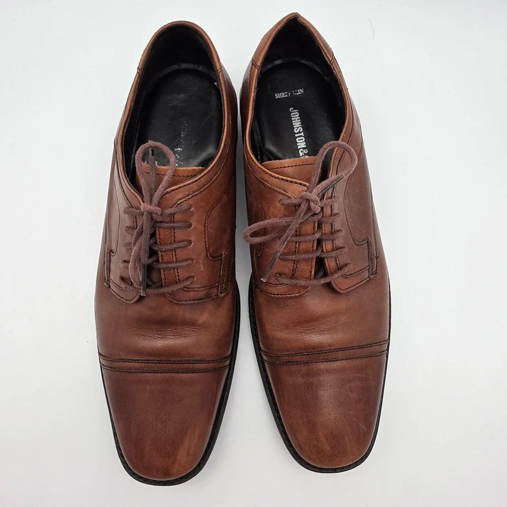 Johnston‎ & Murphy Derby Shoes Mens 8.5 Brown Leather Cap Toe Oxford Timeless